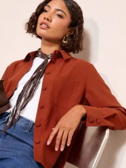 Friends Like These Boxy Covered Button Shirt Burnt Orange Discount