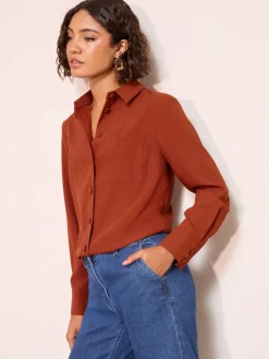 Friends Like These Boxy Covered Button Shirt Burnt Orange Discount