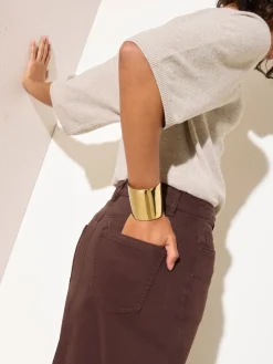 Friends Like These Split Front Denim Midi Skirt Chocolate Brown