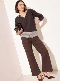 Friends Like These 2 in1 Button Shoulder Poplin Jersey Jumper Chocolate Hot