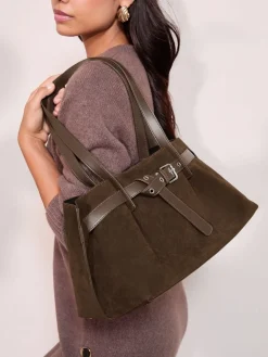 Friends Like These Chocolate Brown Faux Suede Slouch Tote Bag Discount