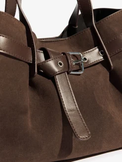 Friends Like These Chocolate Brown Faux Suede Slouch Tote Bag Discount