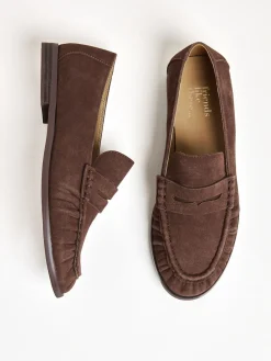 Friends Like These Flat Ruched Comfort Slip On Penny Loafers Chocolate Brown New