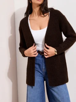 Friends Like These Chunky Longline Cardigan Chocolate Brown New