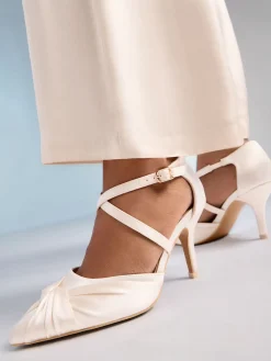 Friends Like These Cream Satin Twist Detail Cross Strap Mid Heel Bridal Court Shoe Hot