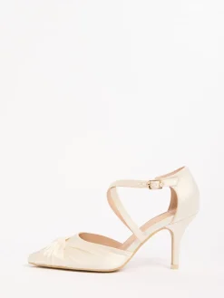 Friends Like These Cream Satin Twist Detail Cross Strap Mid Heel Bridal Court Shoe Hot