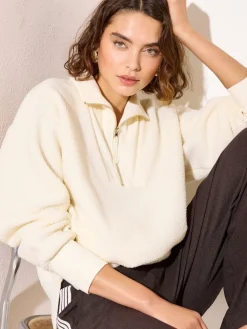 Friends Like These Half Zip Borg Fleece Sweatshirt Cream Clearance