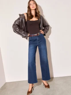 Friends Like These Petite Wide Leg Cropped Jeans Dark Wash Discount