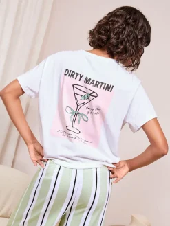 Friends Like These Green Petite Stripe Martini Short Sleeve Pyjamas Clearance