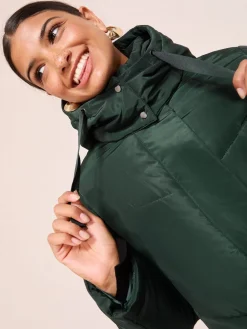 Friends Like These Long Line Hooded Padded Coat Green Discount