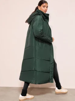 Friends Like These Long Line Hooded Padded Coat Green Discount