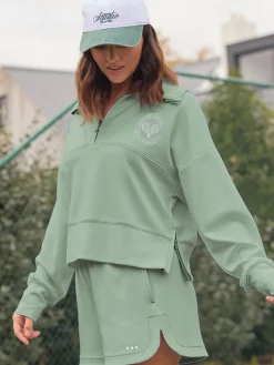 Friends Like These Studio Half Zip Sweatshirt Green New