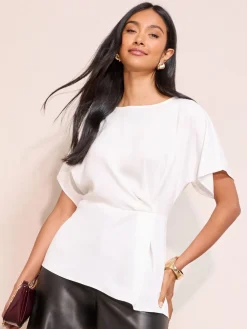 Friends Like These Pleated Waist Detail Short Sleeve Blouse Ivory Sale