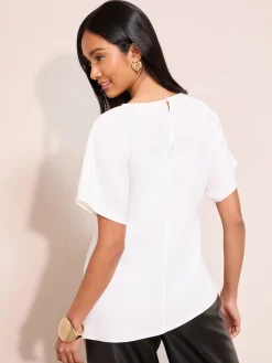 Friends Like These Pleated Waist Detail Short Sleeve Blouse Ivory Sale
