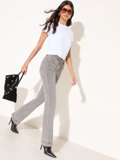 Friends Like These Light Grey Petite High Waist Pocket Flare Jeans Online