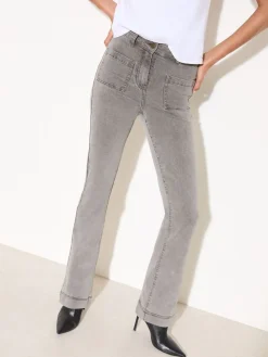 Friends Like These Light Grey Petite High Waist Pocket Flare Jeans Online