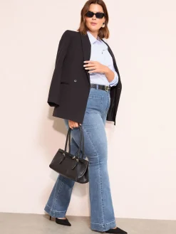 Friends Like These Curve High Waist Pocket Flare Jeans Mid Blue Outlet