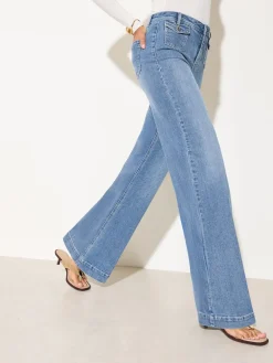 Friends Like These Petite Pocket Tailored Wide Leg Jeans Mid Blue Denim Discount