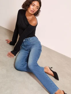 Friends Like These Petite Ankle Straight Leg Jeans Mid Blue Clearance