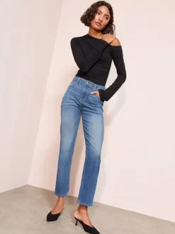 Friends Like These Petite Ankle Straight Leg Jeans Mid Blue Clearance