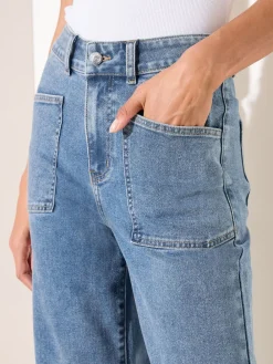 Friends Like These Petite Wide Leg Cropped Jeans Mid Wash Clearance