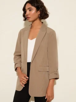 Friends Like These Mocha Neutral Edge to Edge Tailored Sleeve Detail Blazer Hot