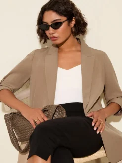 Friends Like These Mocha Neutral Edge to Edge Tailored Sleeve Detail Blazer Hot