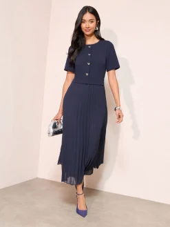 Friends Like These Button Down 2-In-1 Pleated Dress Navy