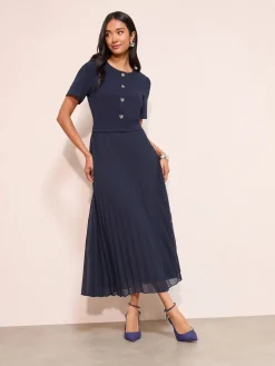 Friends Like These Button Down 2-In-1 Pleated Dress Navy