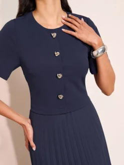 Friends Like These Button Down 2-In-1 Pleated Dress Navy