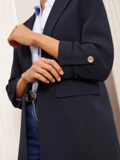 Friends Like These Navy Edge to Edge Tailored Sleeve Detail Blazer Clearance