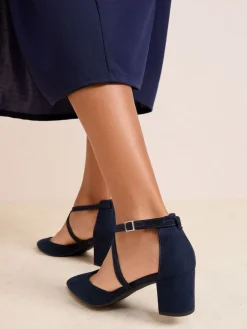 Friends Like These Standard Fit Block Heel Cross Strap Court Shoes Navy Best