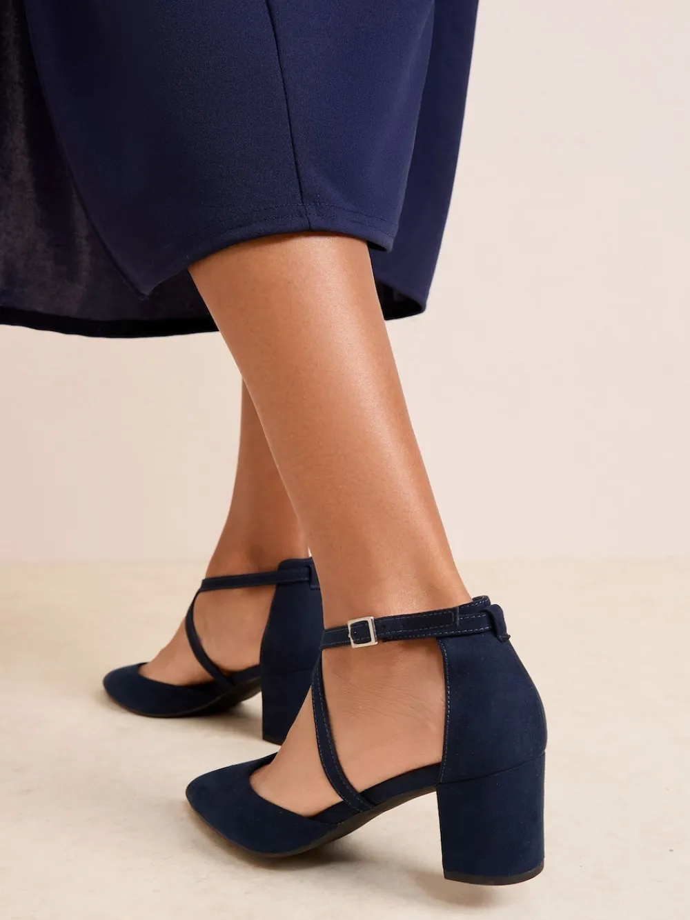 Friends Like These Standard Fit Block Heel Cross Strap Court Shoes Navy Best