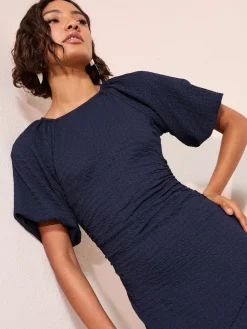 Friends Like These Textured Balloon Sleeve Midi Dress Navy Best