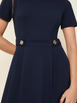 Friends Like These Tab Detail Short Sleeve Midi Tailored Dress Navy Online