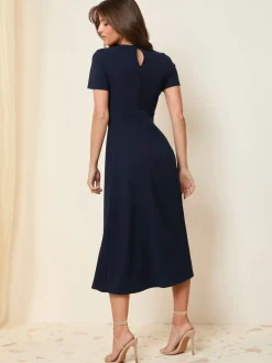 Friends Like These Tab Detail Short Sleeve Midi Tailored Dress Navy Online