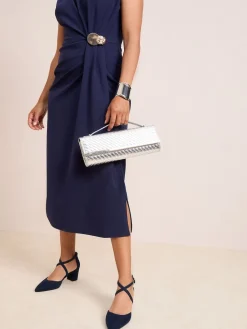 Friends Like These Wide Fit Block Heel Cross Strap Court Shoes Navy New