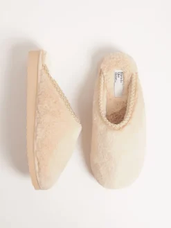 Friends Like These Supersoft Embroidered Tape Faux Fur Nightwear Mule Slippers Neutral Best