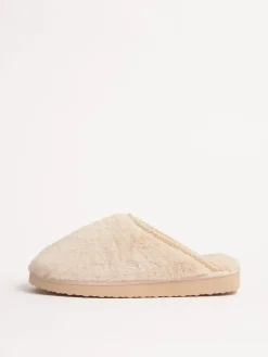 Friends Like These Supersoft Embroidered Tape Faux Fur Nightwear Mule Slippers Neutral Best