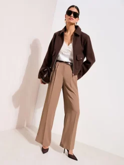 Friends Like These Petite Premium Elastic Back Tailored Wide Leg Trousers Neutral Latte Discount