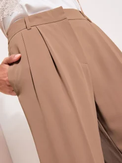 Friends Like These Neutral Latte Premium Elastic Back Tailored Wide Leg Trousers