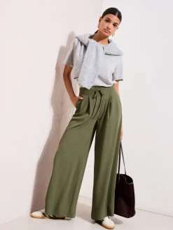 Friends Like These Tie Waist Palazzo Trousers Olive Green Discount