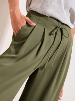 Friends Like These Tie Waist Palazzo Trousers Olive Green Discount