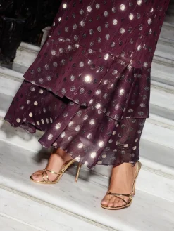 Friends Like These Foil Spot Short Sleeve Chiffon Tie Maxi Dress Red Discount