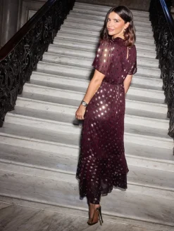 Friends Like These Foil Spot Short Sleeve Chiffon Tie Maxi Dress Red Discount