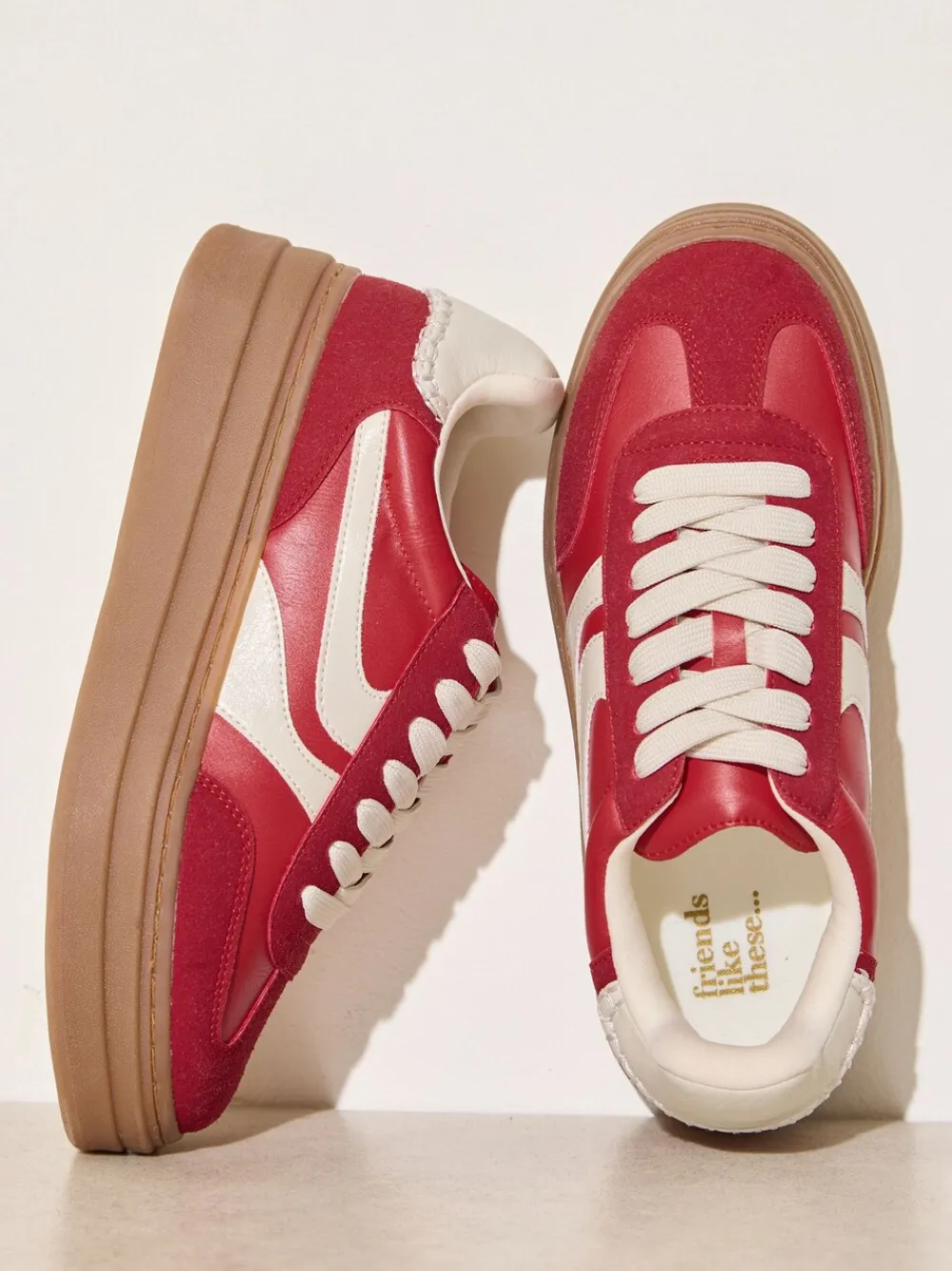 Friends Like These Standard Fit Chunky Platform Gumsole Lace Up Casual Trainers Red New