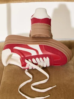 Friends Like These Standard Fit Chunky Platform Gumsole Lace Up Casual Trainers Red New