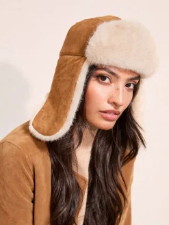 Friends Like These Tan Brown Cosy Faux Suede and Fur Trapper Hat Hot