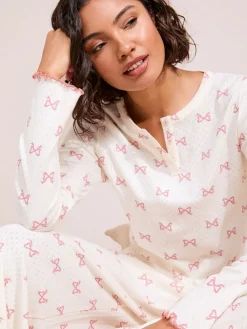 Friends Like These White/Pink Bow Pointelle Wide Leg Pyjamas Discount