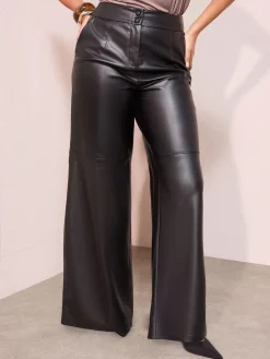 Friends Like These X Lucy Mecklenburgh Curve Faux Leather Tailored Wide Leg Trousers Black Outlet